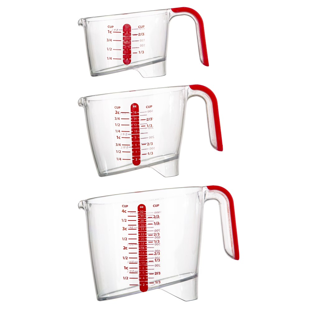 Kitchen Glass Baking Set - ชุดถ้วยตวงของเหลว 3 ชิ้น พร้อมขีดบอกปริมาณที่อ่านง่าย สำหรับทำอาหาร อบขนม