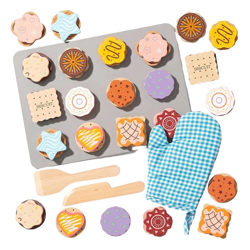 Kitchen Kids Baking Set - WOWFU-ชุดของเล่นทำอาหารคุกกี้ไม้สำหรับเด็ก, ชุดอุปกรณ์ทำอาหารสำหรับเล่นบทบาทสมมติในครัวสำหรับเด็กอายุ 3 4 5 ปี