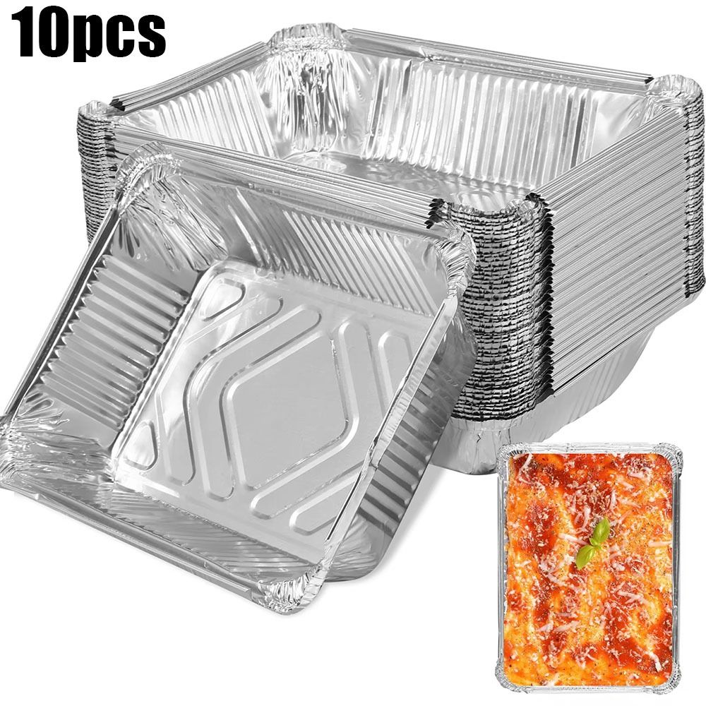 Kitchen Baking Pan Storage - 10PCS อลูมิเนียมฟอยล์ทิ้งภาชนะเก็บอาหารเตาอบ Baking PAN ครัวทําอาหารสแควร์อลูมิเนียมฟอยล์ถาดเครื่องมือห้องครัว