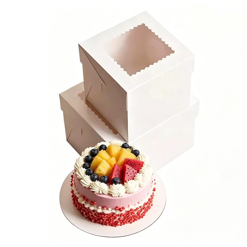 Kitchen Baking Tools - 2/4/6PCS กล่องเบเกอรี่สีขาวพร้อมหน้าต่าง กล่องเค้กแบบพับได้ กล่องเก็บขนมคุกกี้ กล่องเก็บเค้ก สำหรับงานวันเกิด