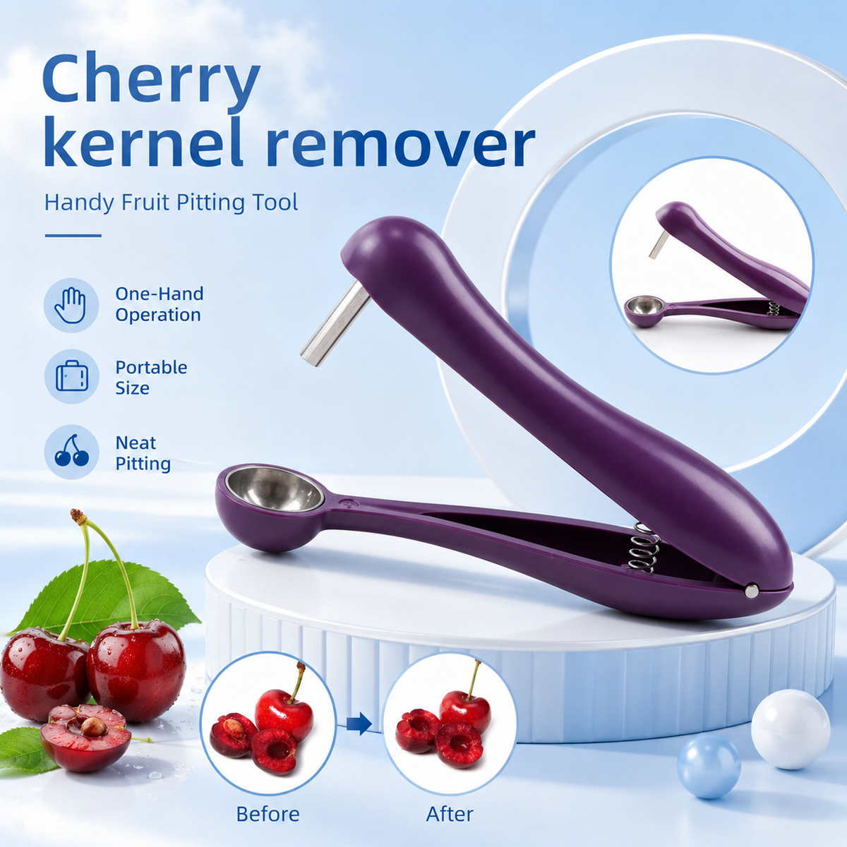 Kitchen Baking Tools - เครื่องมือแยกเมล็ดเชอร์รี่แบบมือถือ และเครื่องแยกเมล็ดมะกอก กดง่าย ใช้สำหรับแยกเมล็ดผลไม้ สำหรับใช้ในครัวเรือนและการอบขนม