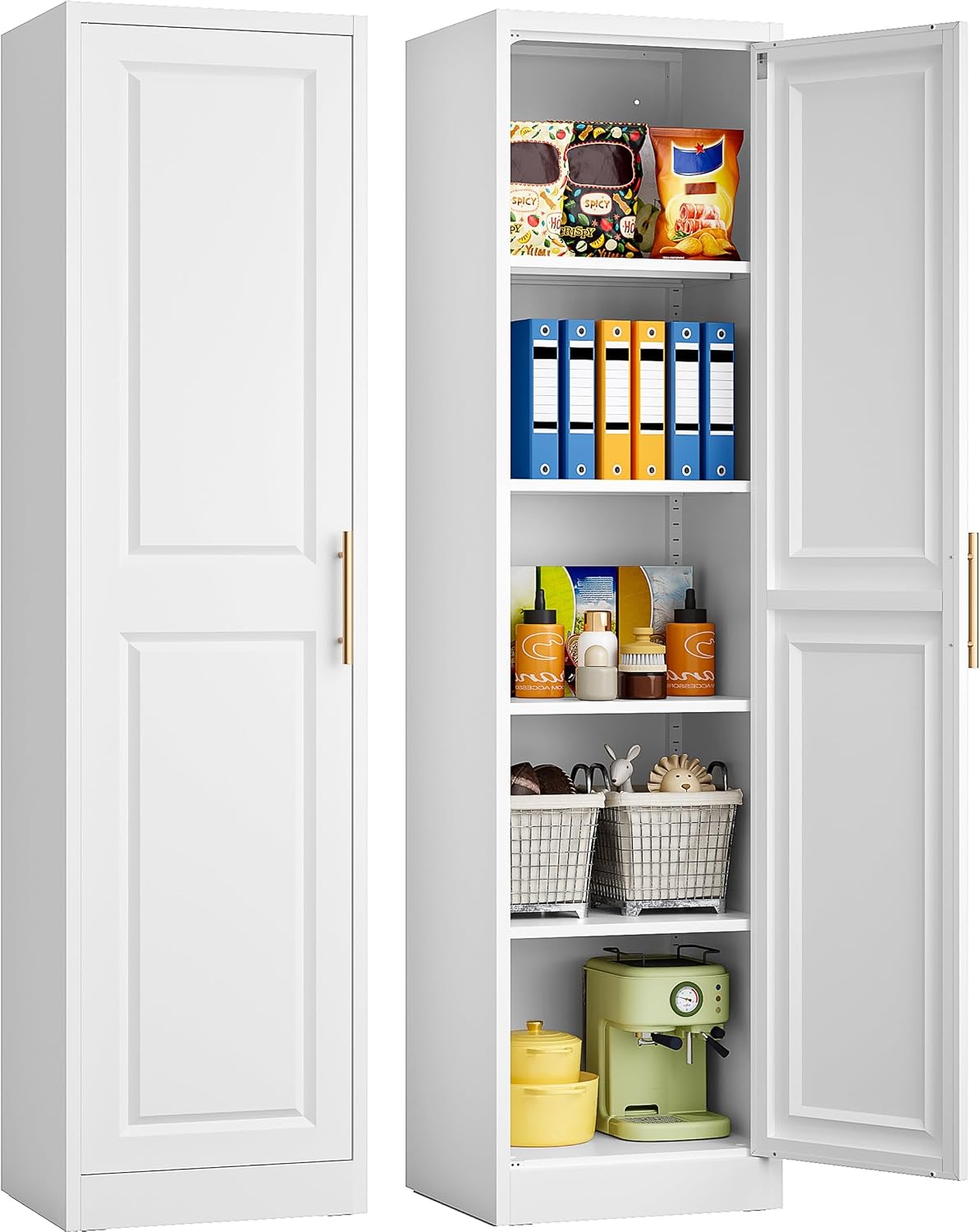 Kitchen Baking Storage - ตู้เก็บของทรงสูงแคบ ประตูเดียว 5 ชั้นวาง ตู้ครัวทรงเพรียวบาง ตู้เก็บของในห้องน้ำ