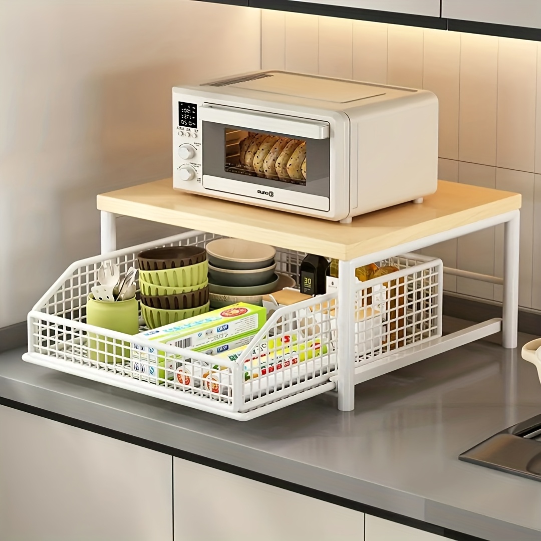Kitchen Baking Drawer - ชั้นวางไมโครเวฟแนวตั้งพร้อมลิ้นชักและชั้นวางอบขนม, ชั้นวางอเนกประสงค์สำหรับห้องครัว