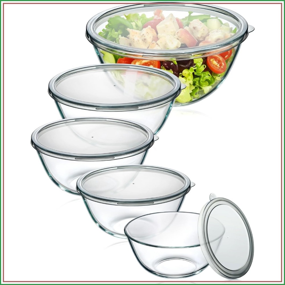 ชุดชามแก้วผสมอาหารพร้อมฝาปิด 5 - Kitchen Glass Baking Set บทวิจารณ์และราคา