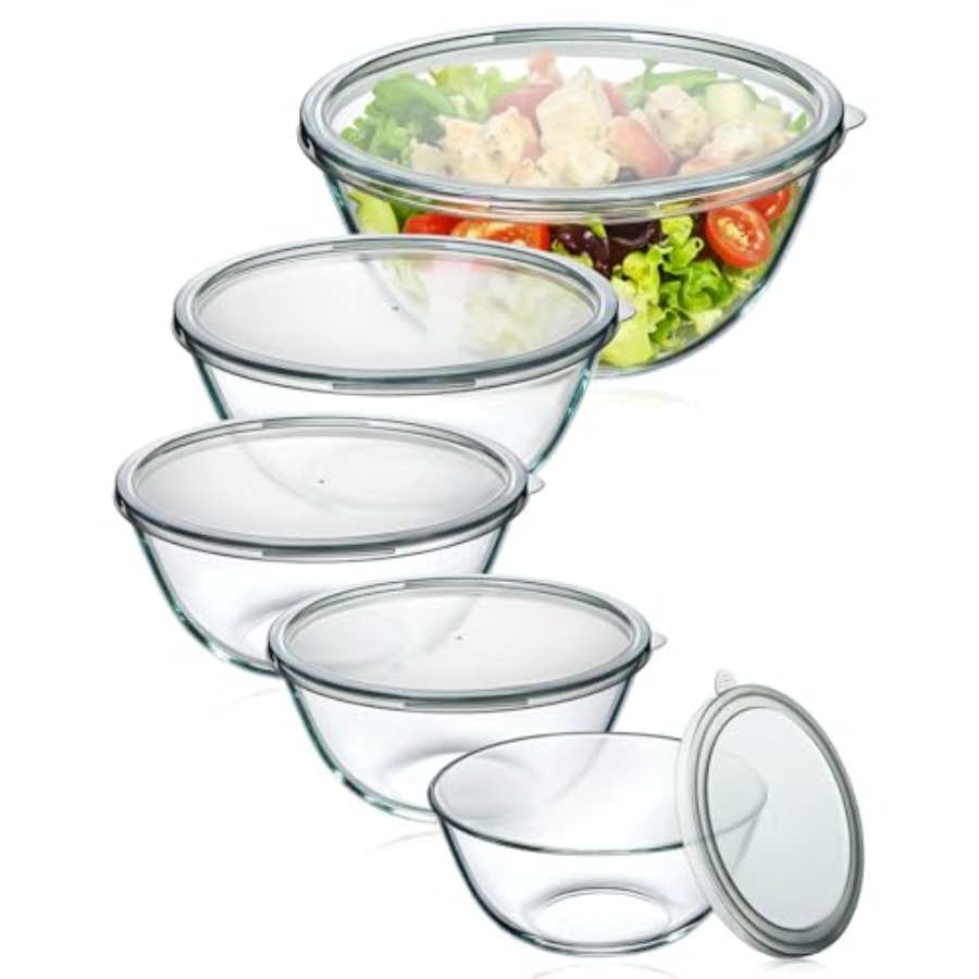 ชุดชามแก้วผสมอาหารพร้อมฝาปิด 5 - Kitchen Glass Baking Set บทวิจารณ์และราคา