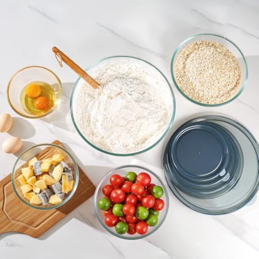 ชุดชามแก้วผสมอาหารพร้อมฝาปิด 5 - Kitchen Glass Baking Set บทวิจารณ์และราคา