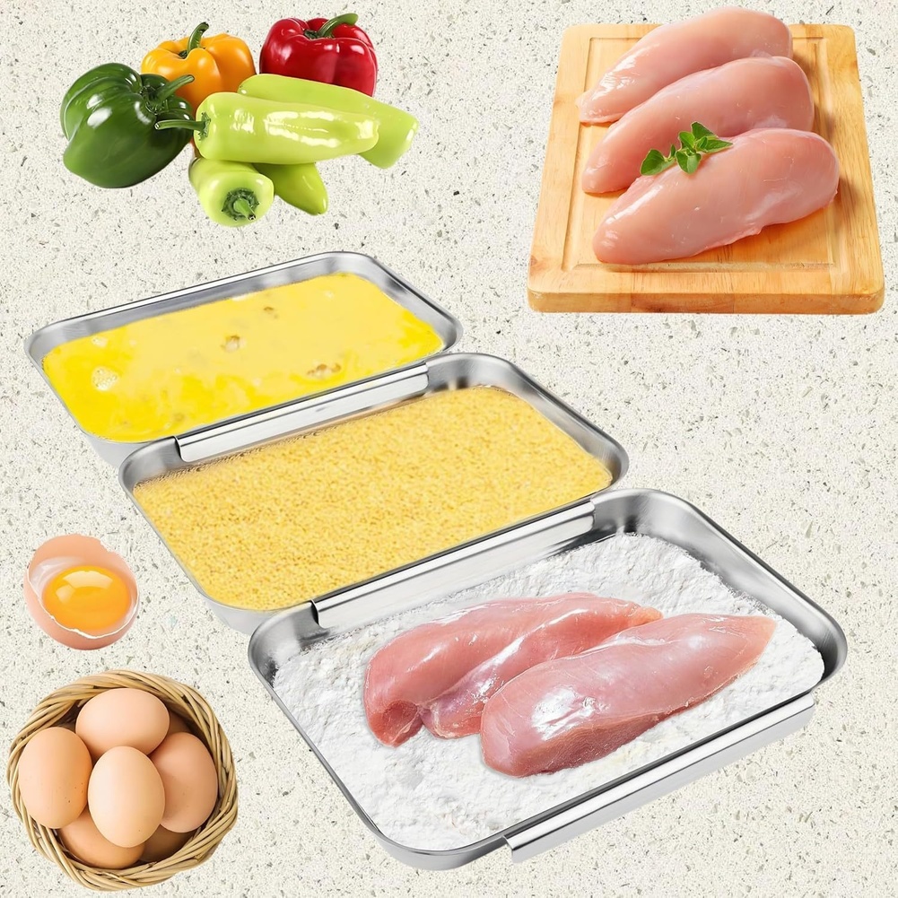 ชุดถาดปรุงรสสแตนเลส 3 ชิ้น จาน - Kitchen Baking Station บทวิจารณ์และราคา